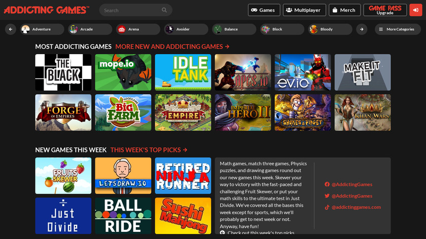 Addicting Games Landing Page