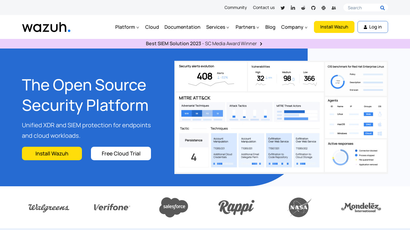 Wazuh Landing page
