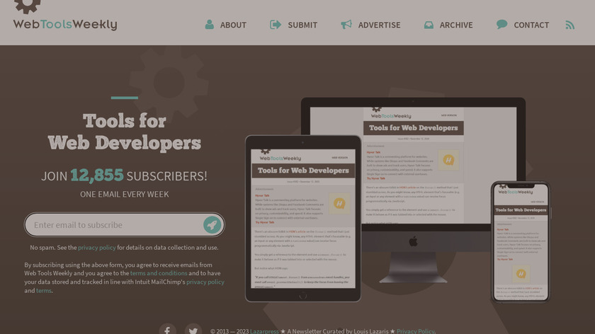 Web Tools Weekly Landing Page