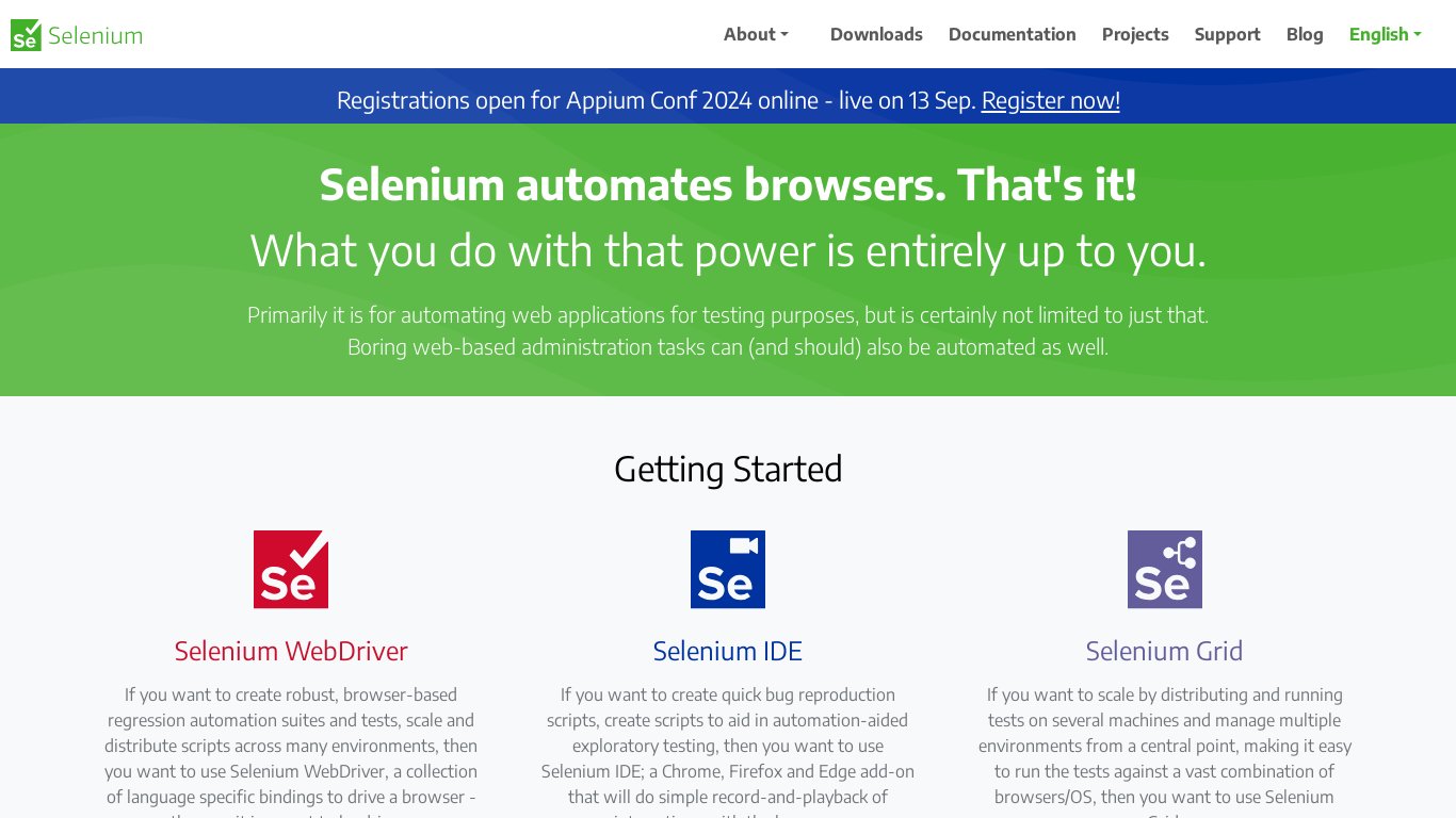 Selenium Landing page