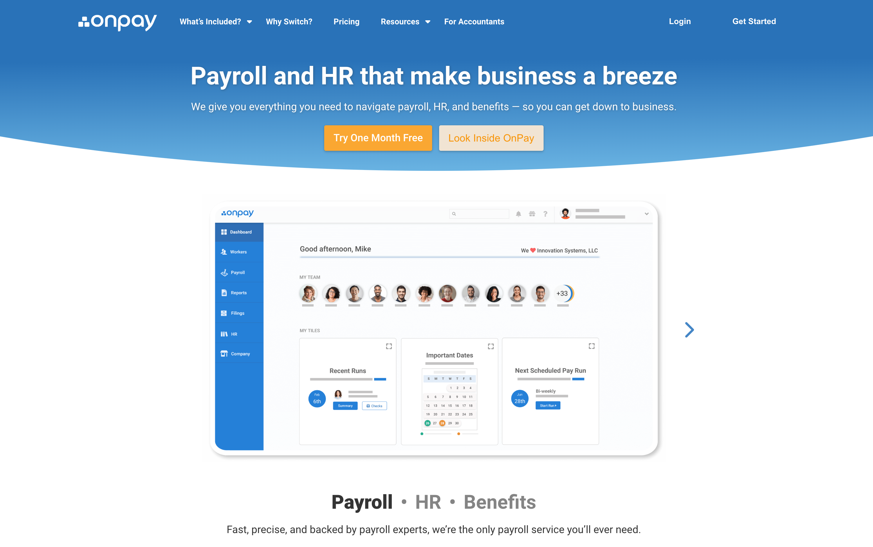 OnPay Landing page
