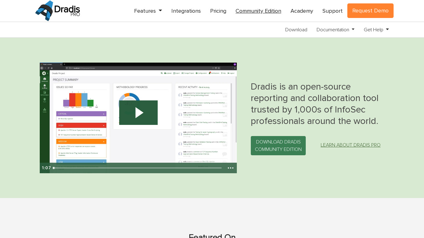 dradis Landing page