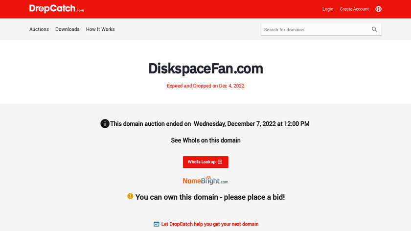 Disk Space Fan Landing Page
