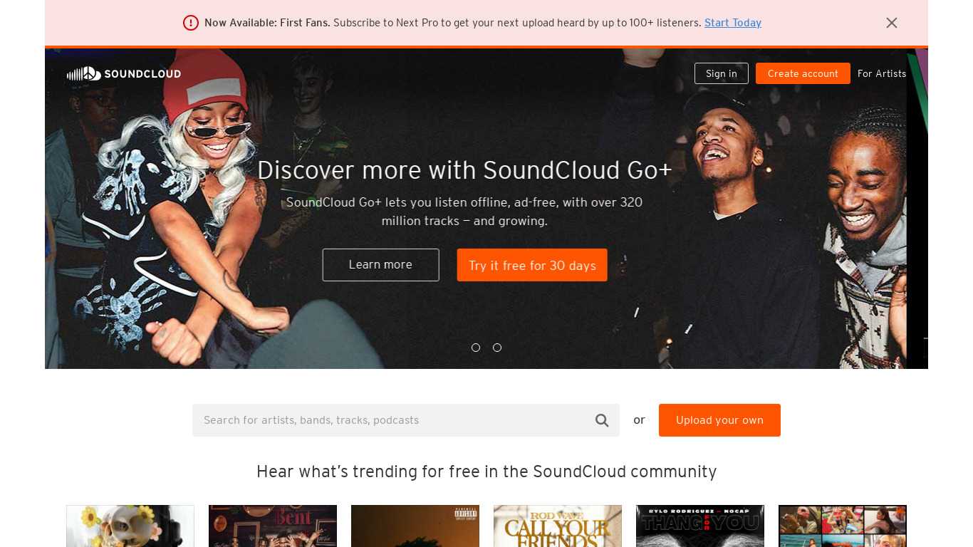 SoundCloud Landing page