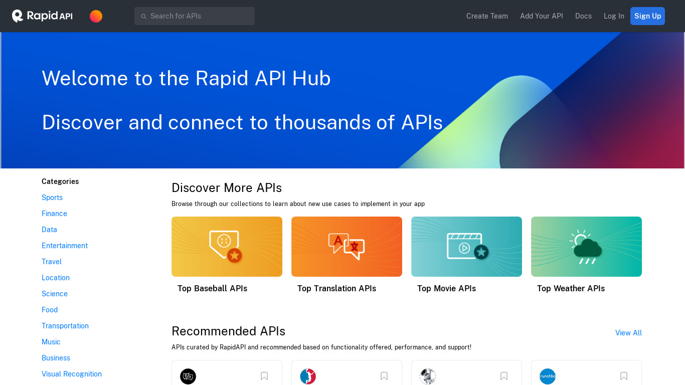 RapidAPI Landing page