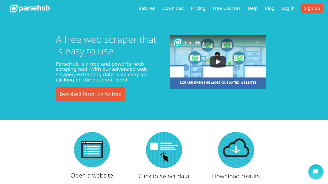ParseHub Landing page