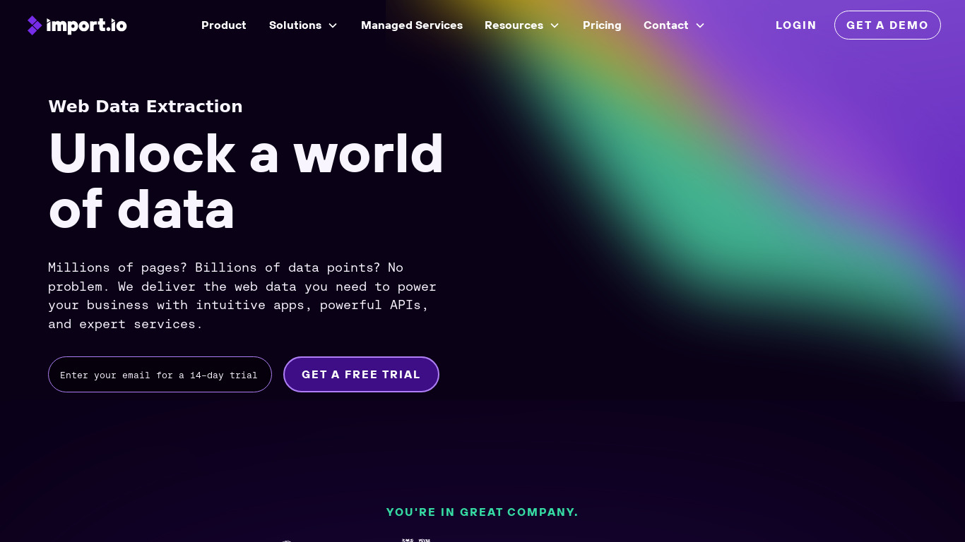 import.io Landing page